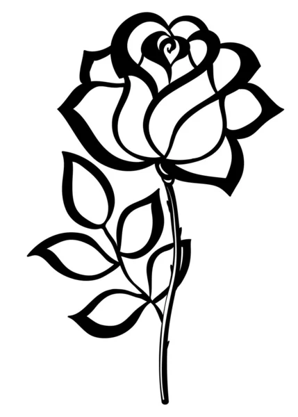 Black silhouette outline rose, isolated on white. — Stock Vector