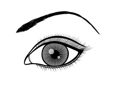 monochrome black and white outline of a female eye.