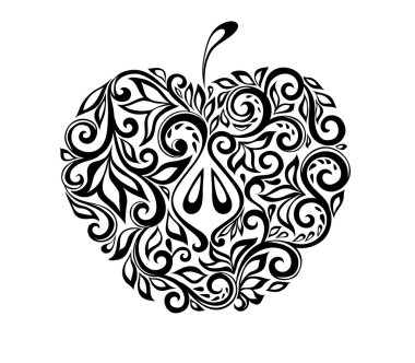 güzel siyah beyaz elma çiçek desenli ile dekore edilmiştir..