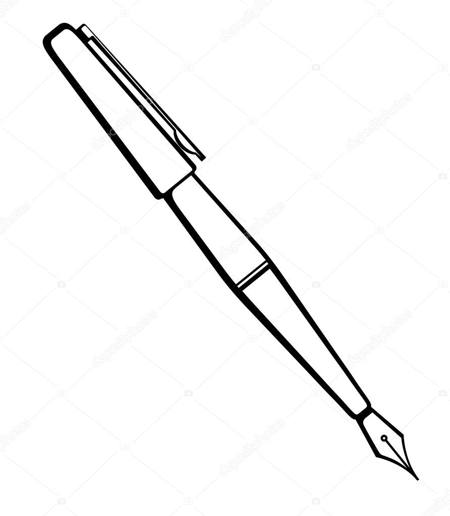 Vector monochrome illustration of ink pen logo.