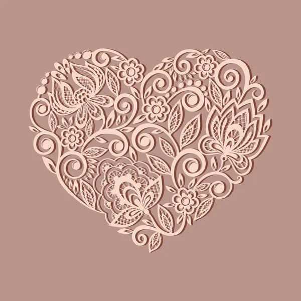 Silueta del símbolo del corazón decorado con patrón floral, un elemento de diseño en el estilo antiguo . — Vector de stock