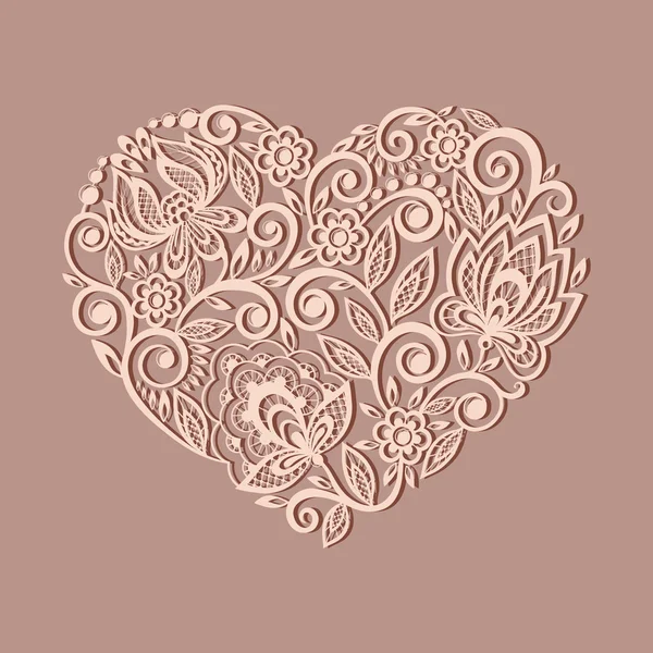 Silhouette of the heart symbol decorated with floral pattern, a design element in the old style. Royalty Free Stock Illustrations