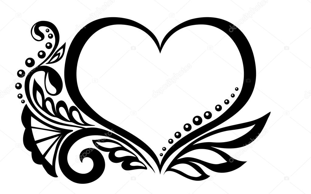 symbole en noir et blanc d un coeur avec dessin floral et symbole en noir et blanc d un coeur avec dessin floral et