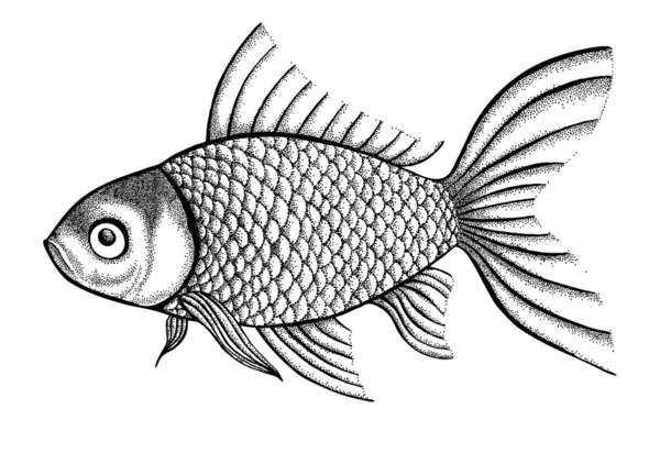 Figura pesce dipinto in stile grafico punti e linee. Una grande figura per un tatuaggio — Vettoriale Stock