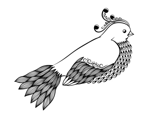 Hermoso pájaro abstracto blanco y negro en estilo floral — Vector de stock