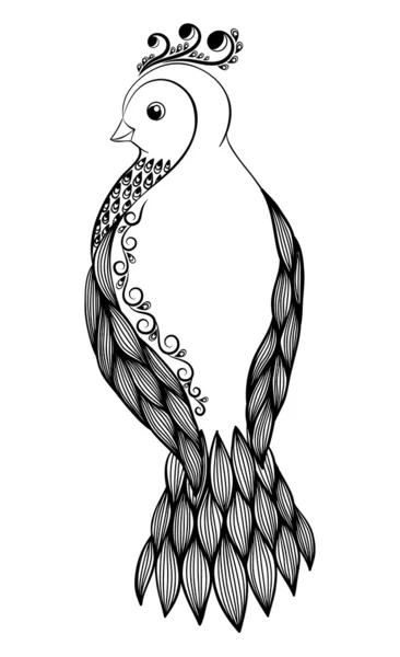 Hermoso pájaro abstracto blanco y negro en estilo floral — Vector de stock