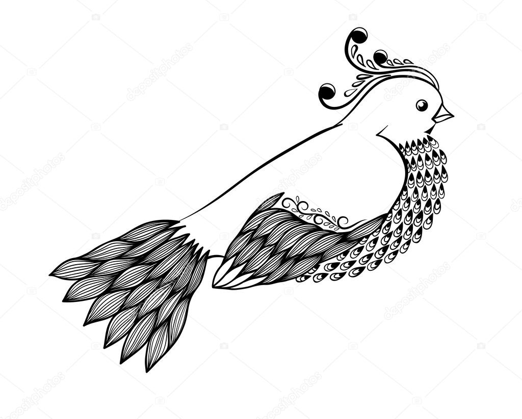 Bel Oiseau Noir Et Blanc Abstrait Au Style Floral Image