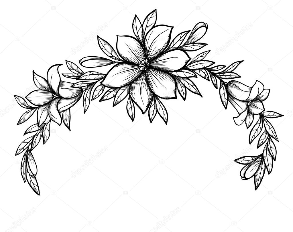 Bella grafica disegno giglio ramo con foglie e boccioli di fiori molte somiglianze al profilo dell autore — Vettoriali di Jane Hulinska