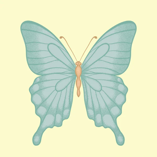 Beau papillon dans un style graphique dessiné à la main dans des couleurs vintage — Image vectorielle