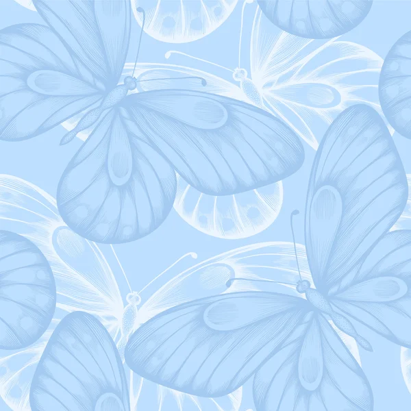 Beautiful seamless background with blue butterflies — Stock Vector