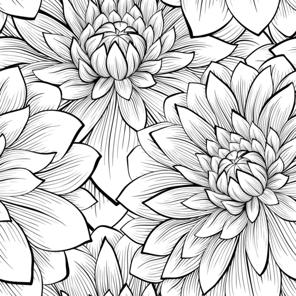 Beau fond sans couture avec des fleurs monochromes noir et blanc — Image vectorielle