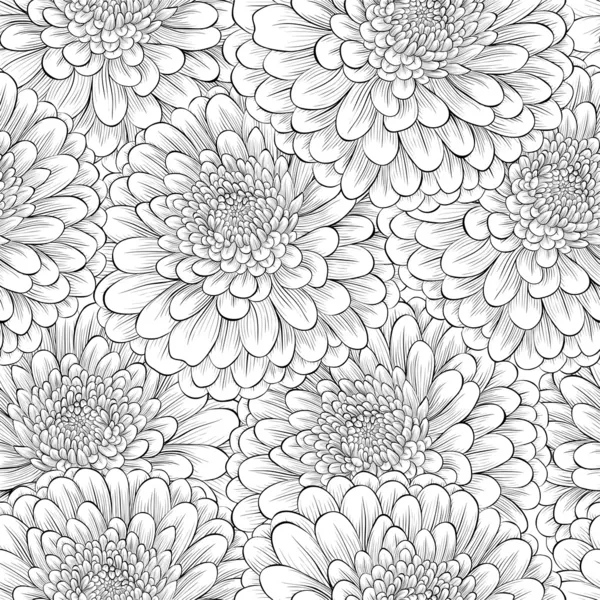 モノクロ黒と白の花と美しいシームレスな背景 — ストックベクタ