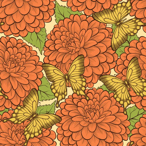 まんじとレトロなスタイルの花のモチーフのシームレスなパターン ベクトル — Stok Vektör