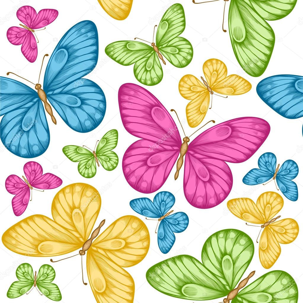 Beautiful seamless background with bright colorful butterflies