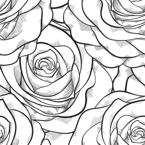 Beautiful black and white seamless pattern in roses with contours Royalty Free Stock Vectors
