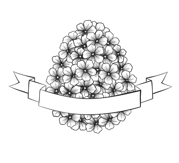 Hermosa tarjeta de felicitación de Pascua blanco y negro monocromo con gráficos de flores en forma de huevos con etiquetado de cinta — Archivo Imágenes Vectoriales