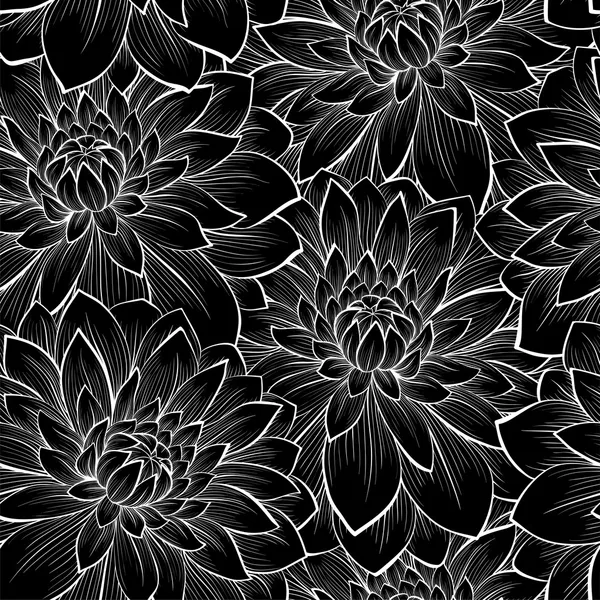 Hermoso fondo sin costuras con flores monocromas en blanco y negro — Vector de stock