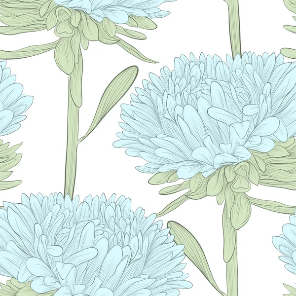 Bellissimo sfondo senza cuciture con fiori blu aster su uno sfondo bianco — Vettoriale Stock