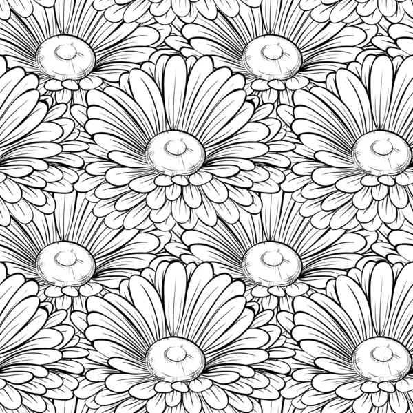 Fundo sem costura bonita com flores monocromáticas preto e branco . — Vetor de Stock