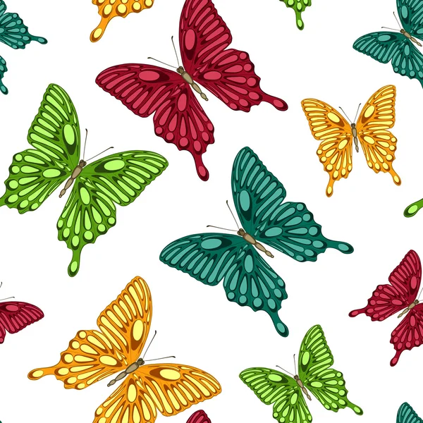 Seamless background with bright colorful butterflies — Stock Vector