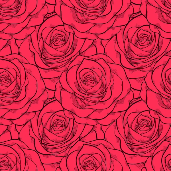 Beautiful seamless pattern in roses with contours. — Stock Vector