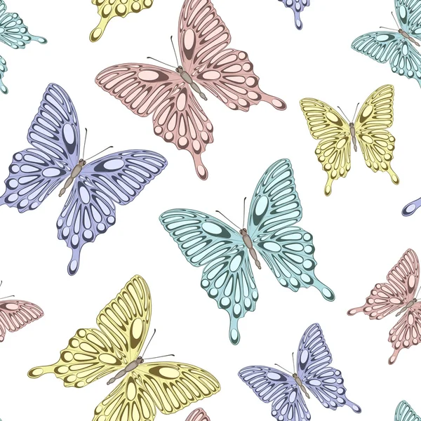 Naadloze achtergrond met heldere kleurrijke vlinders — Stockvector