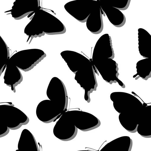 Beautiful seamless background with butterflies silhouettes. — Stock Vector