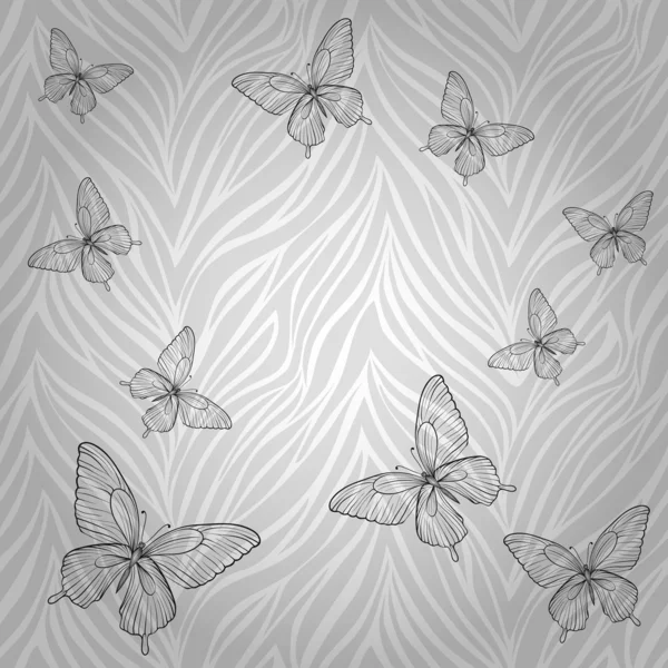 Beautiful seamless pattern with butterflies of abstract striped background — Stock Vector