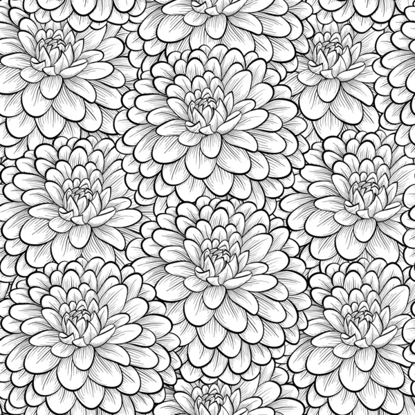 用单色的黑色和白色鲜花的美丽无缝背景. — 图库矢量图片