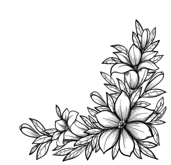 Beautiful black and white branch with flowers. Stock Illustration