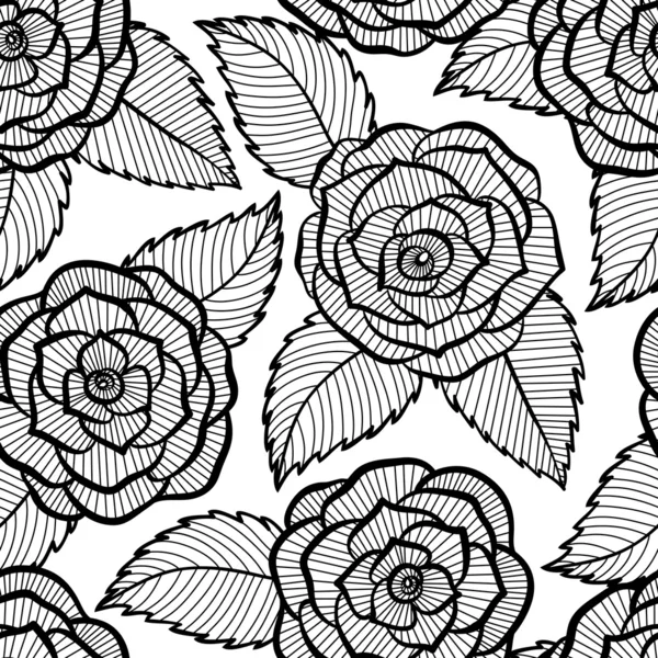 Seamless black and white pattern in roses and leaves lace. Vector Graphics