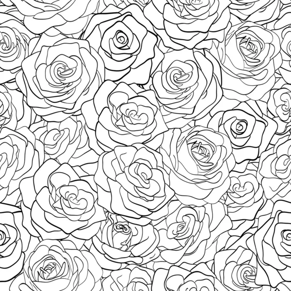 Black and white seamless pattern in roses with contours Stock Illustration