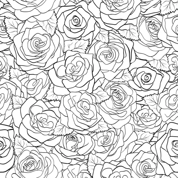 Beautiful black and white seamless pattern in roses with contours. Royalty Free Stock Vectors