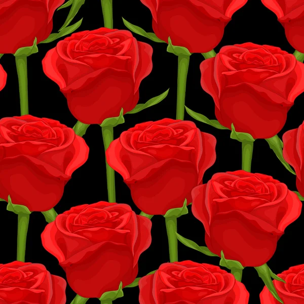 Красивый бесшовный фон с красными розами на черном — стоковый вектор