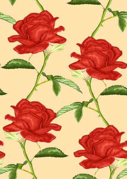 Hermoso fondo sin costuras con rosas con tallo y hojas . — Archivo Imágenes Vectoriales