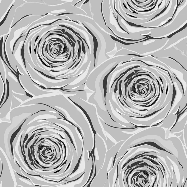 Wunderschöner monochromer, schwarz-weißer nahtloser Hintergrund mit grauen Rosen. — Stockvektor