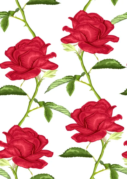 Fundo sem costura bonita com rosas rosa com haste e folhas no fundo branco . — Vetor de Stock