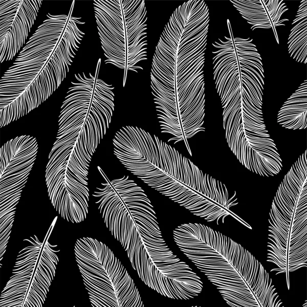 Black-and-white Feather seamless background — Stock Vector