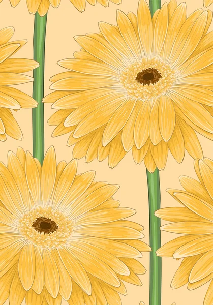 Krásná bezešvé pozadí s květina žlutá gerbera nať. — Stockový vektor