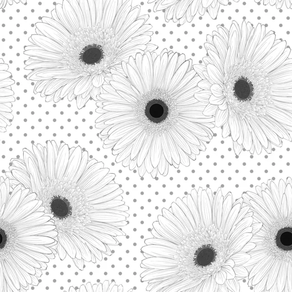 Hermoso fondo monocromo sin costuras en blanco y negro con flores . — Archivo Imágenes Vectoriales