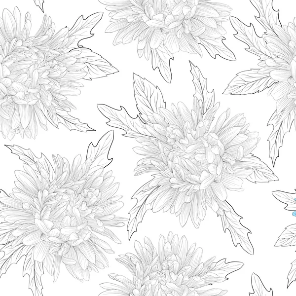 Beautiful monochrome black and white  seamless background with flowers. — Stock Vector