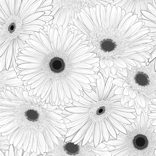 Hermoso fondo monocromo sin costuras en blanco y negro con flores . — Vector de stock