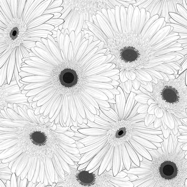 Bello sfondo bianco e nero monocromatico senza cuciture con fiori . — Vettoriale Stock