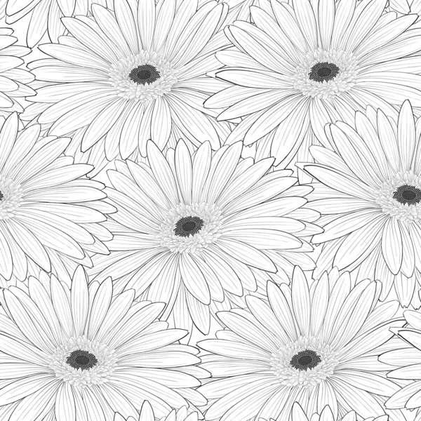 Hermoso fondo monocromo sin costuras en blanco y negro con flores . — Vector de stock