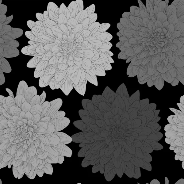 Hermoso fondo monocromo sin costuras en blanco y negro con flores . — Archivo Imágenes Vectoriales