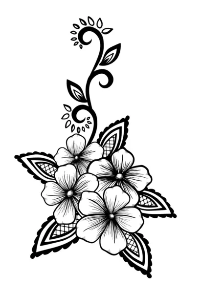 Beautiful floral element. Black-and-white flowers and leaves design element. — Stock Vector