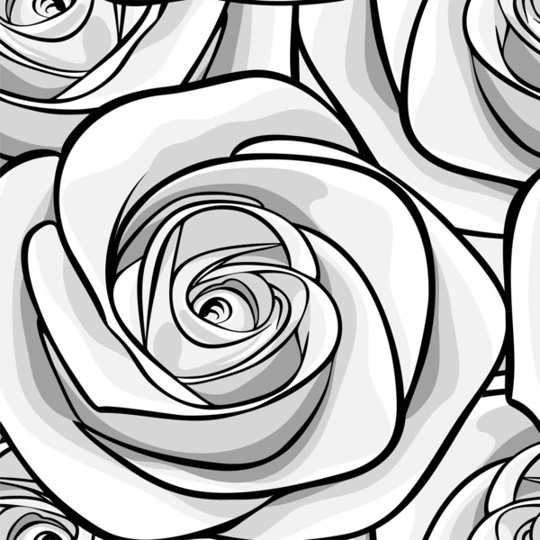 Hermoso fondo monocromo, blanco y negro sin costuras con rosas . — Vector de stock