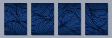 Mavi arkaplanda soyut bir biçimde soyut arkaplan çizgisi dalgası. Modern şekil çizgisi sanat duvar kağıdı. Soyut vektör arkaplanı. Duvar dekorasyonu, kartpostal, poster veya broşür için tasarım.