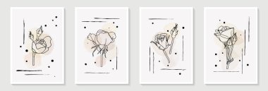 Yaratıcı minimalist el yapımı, suluboya daire lekesi ve felçle soyut sanat arkaplanı ve çizilmiş el çizimi gül çizgisi. Duvar dekorasyonu, kartpostal, poster veya broşür için tasarım.