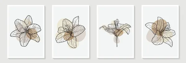 Conjunto Ilustraciones Creativas Minimalistas Dibujo Mano Contorno Floral Lirio Pastel — Vector de stock